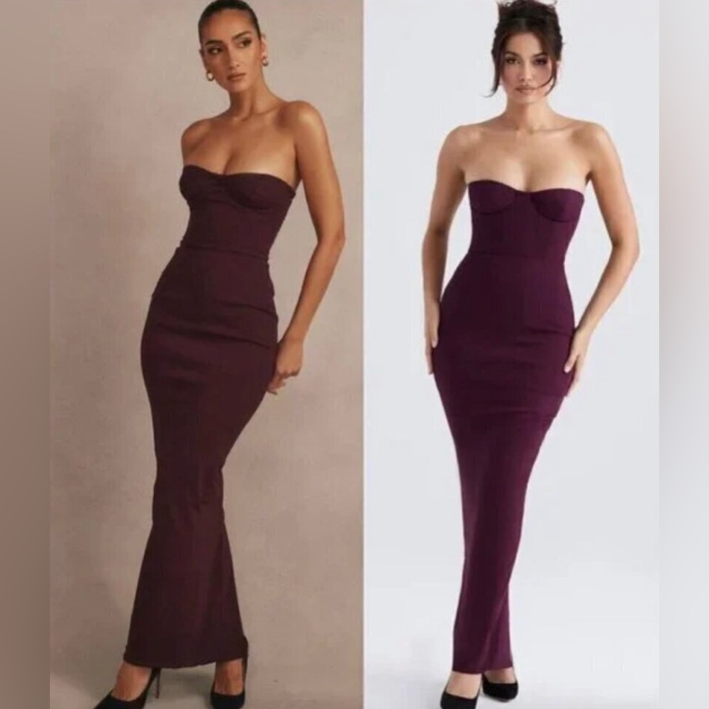 HOUSE OF CB “Lucia” Strapless Corset Maxi Dress Purple Grape Size Medium